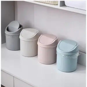 Mini Desktop Bin Small Trash Can Tube with Cover Bedroom Trash Can Garbage Can Clean Workspace Storage Box Home Desk Plastic Beige Gray Pink Blue 170mmX130mm household items trash cans for kitchen trash cans for kitchen, Compact