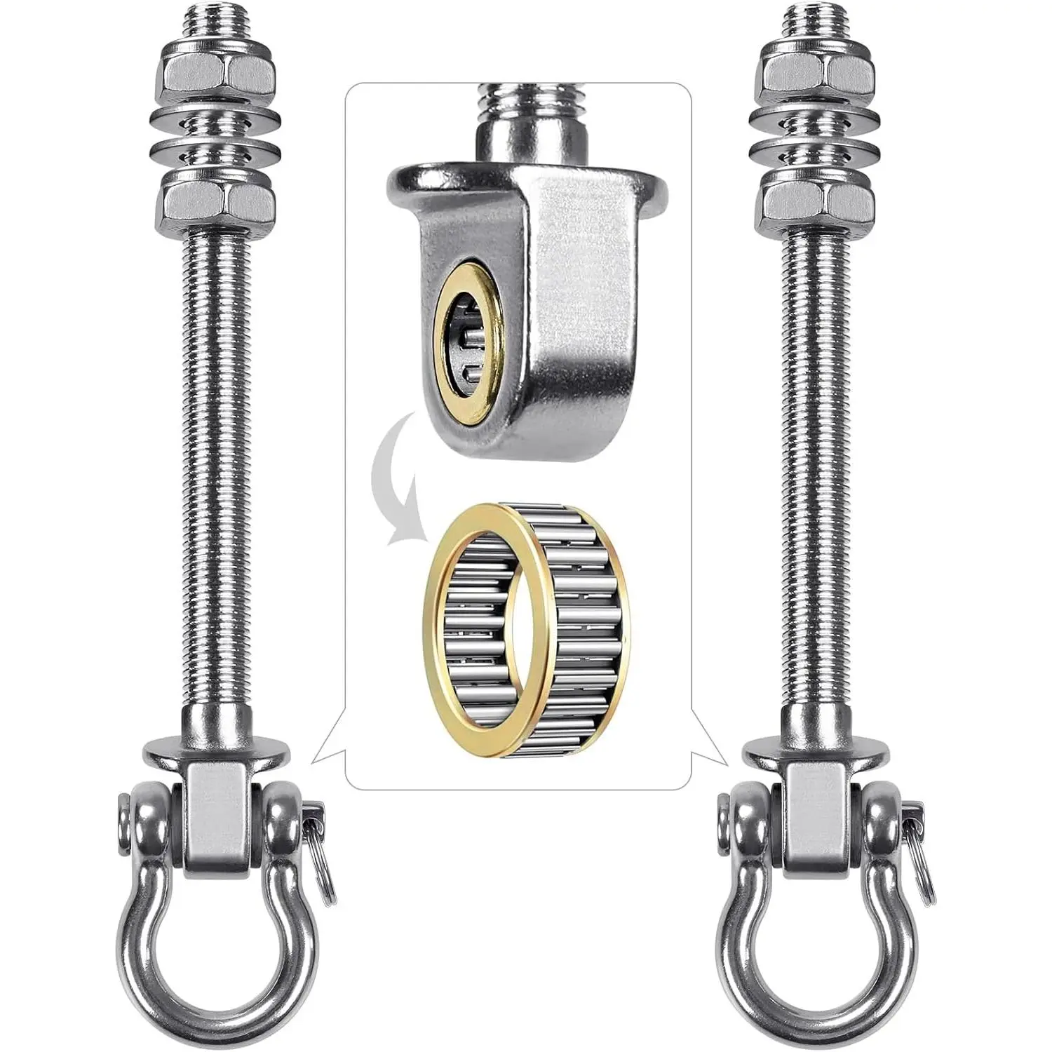 BeneLabel Heavy Duty Swing Hangers with Bearings - Set of 2 Stainless Steel 304 Hardware for Wood & Metal Beams - Ideal for Hanging Hammocks, Yoga Swings, Porch Swing - 1500LB Capacity - 7" x M2/5"