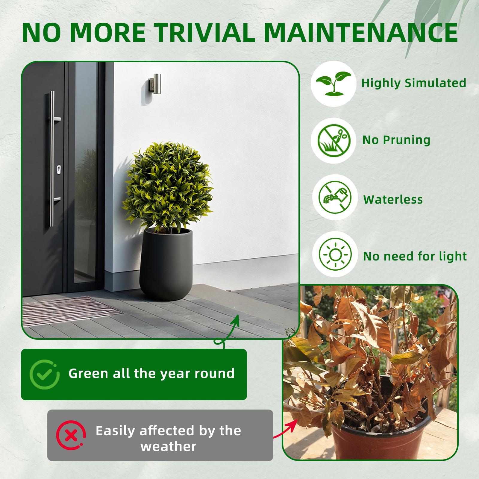 2 Pcs Artificial Pasture Topiary Trees PE Leaves & Flowers Plastic Trunk & Iron Rod for Outdoor Indoor Home Garden, Terrace or Balcony Decoration Ornamental Artificial Plants