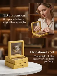 5pcs (11cm×11cm) 3D Cream Yellow Floating Display Cases, Dustproof Jewelry Packaging, Transparent Hanging Storage Boxes with Elastic Membrane, for Necklaces, Bracelets, Rings, Coins, Earrings & Brooches, Suitable as Gift Boxes for Retail and Personal Use