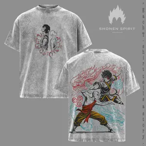 Aang And Zuko Avatar Vintage Washed T-Shirt, Avatar The Last Airbender Dual Element Tee, Fire And Air Bending Graphic Shirt, Balance And Destiny Anime Tee, Oversize Streetwear Fantasy Top, Elemental Spirit Retro Design