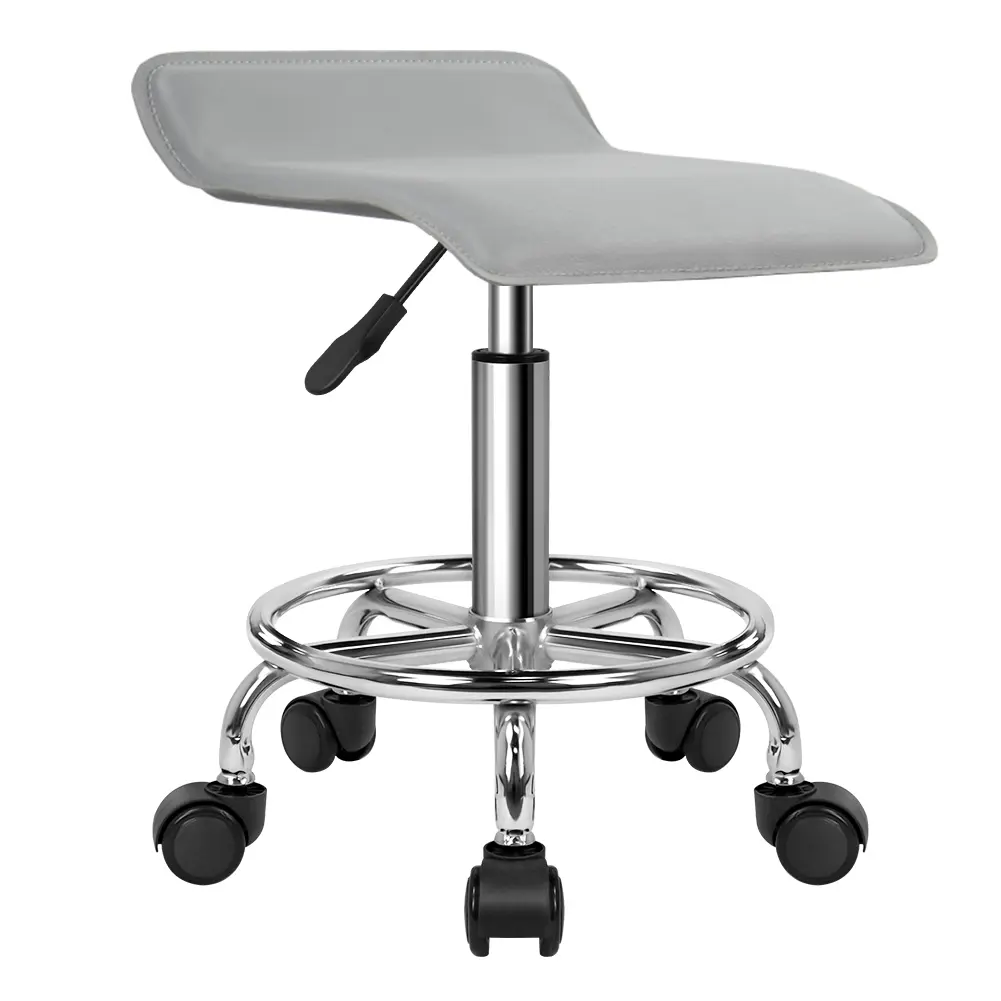 KKTONER Square Height Adjustable Rolling Stool with Foot Rest PU Leather Seat Cushion Spa Drafting Salon Tattoo Work Swivel Office Stools Task Chair Small (Grey)