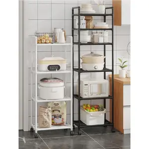 6-8 Tier Adjustable Kitchen Shelf, Kitchen Organizer Storage Cabinet, Black Metal Shelf With Hooks, Spice Rack, Cookware And Utensil Rack, Home Decorations For Kitchen, Pantry, Bathroom, Valentine's Day And Easter Decorations.