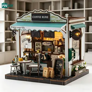 Coffee Shop DIY Model Kit, Bookshelf Decor 3D Puzzle, Handmade Miniature Model, Fun Educational Craft Project for Adults and Teens