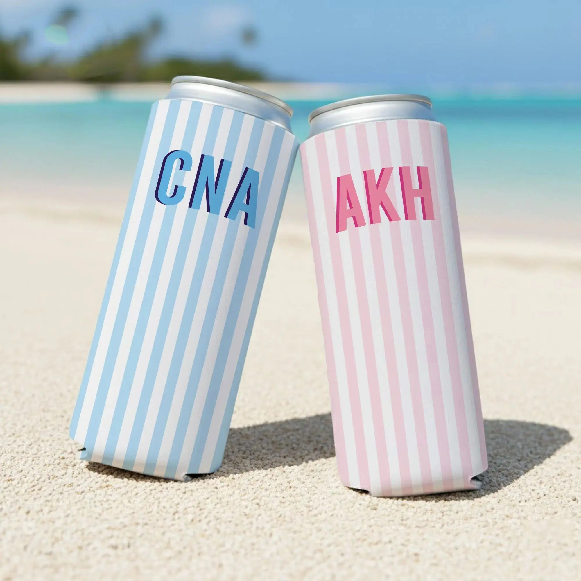 Monogram Bachelorette Can Cooler, Personalized Name Coastal Bach Club Drink Sleeve, Beach Bridal Party Favor