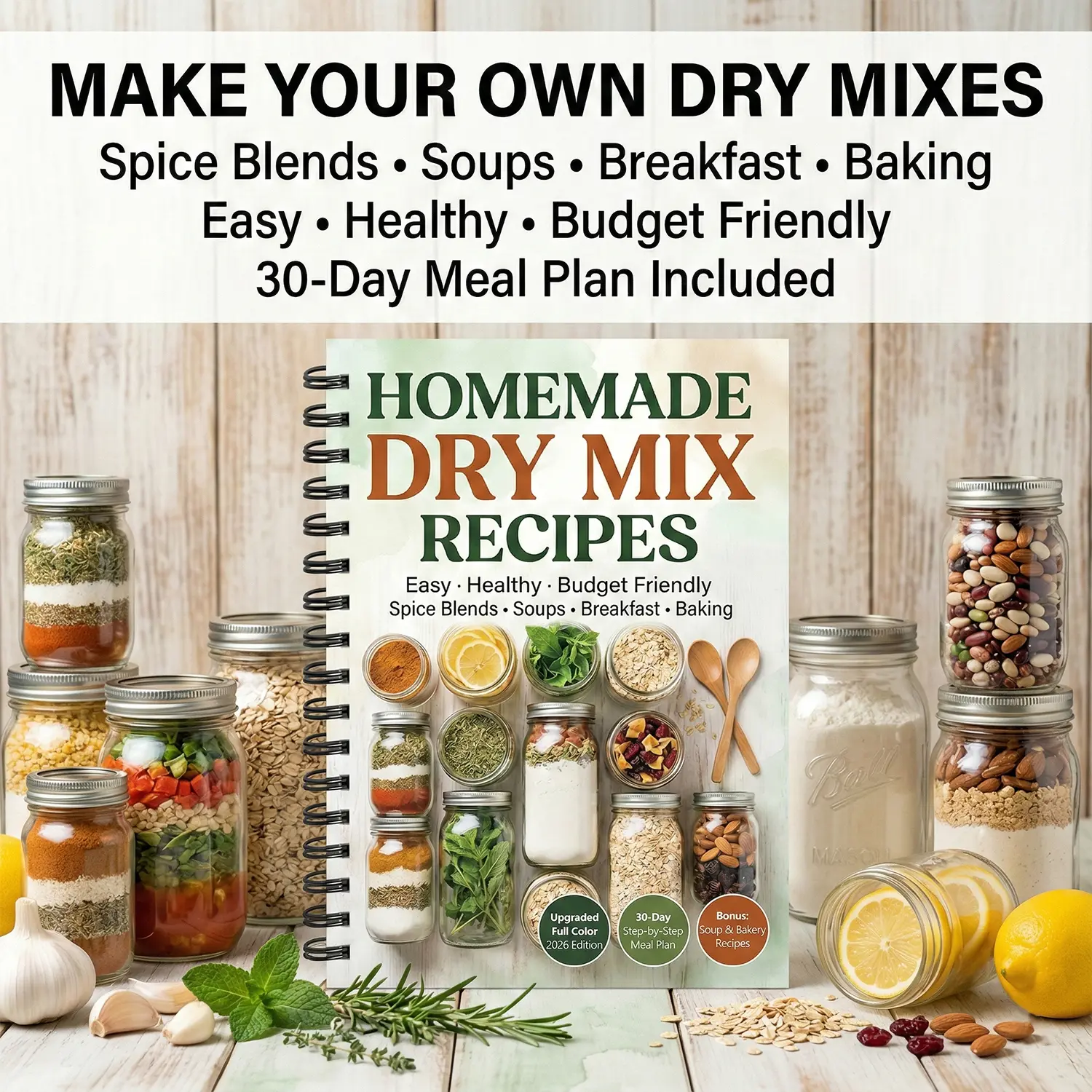 Dry Mix Pantry Cookbook: Ditch the Box with 100+ Homemade Recipes for Clean-Ingredient Mixes, Budget Meal Prep, Baking & Soup — 30-Day Meal Plan Included