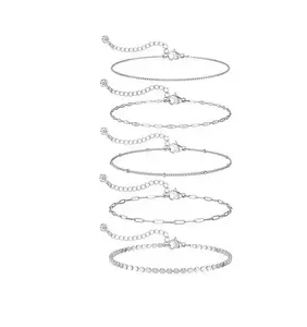 14K Gold Plated Copper Bracelet Set - Dainty 14K/Silver Bracelets, Waterproof, Trendy Minimalist, Small Thin Bracelets for Women, Gift, Back to school