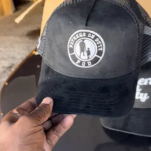 Fathers On Duty Trucker Hats - Black Suede Mesh Cap with Logo Design for Men