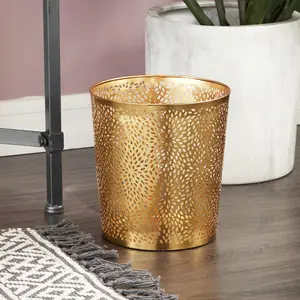 CosmoLiving by Cosmopolitan Metal Floral Office Bathroom Small Waste Bin with Laser Carved Design, 9" x 9" x 10"