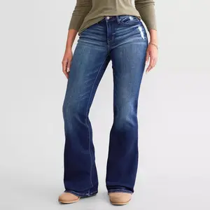 Women's Mid Rise Flare Jean Bottom Jeans for Women Stretch Wide Leg Jeans