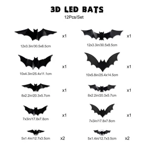 Bat Design LED Decoration, 12pcs/set Bat Shaped Wall Sticker, LED Lighted, Decorative Light for Home Party Festival, Halloween Decoration, Home Decor Ornament
