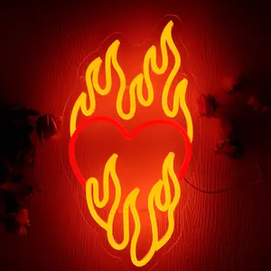 Flame love combination neon light, Led Neon Sign, fall in love fire art image LED neon light for wall decor, USB powered, suitable for decorating Valentine's Day parties, anniversaries
