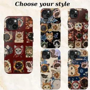 Vintage Cat In Art Collage Phone Case – Retro Aesthetic Cats Pattern, Artistic Protective Cover for iPhone Samsung, Cute Gift for Cat Lovers & Aesthetic Girls | Cover for IPhone 17 16 15 14 13 12 SE Max Pro Samsung galaxy Ultra 21 22 23 24 25
