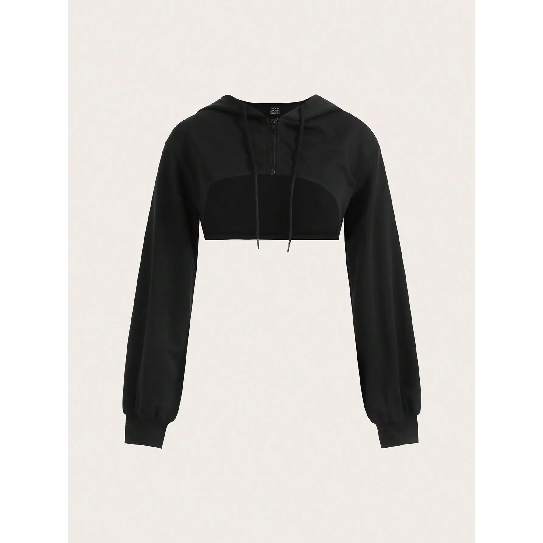 EZwear Drop Shoulder Zipper Up Super Crop Drawstring Hoodie Without Cami Top