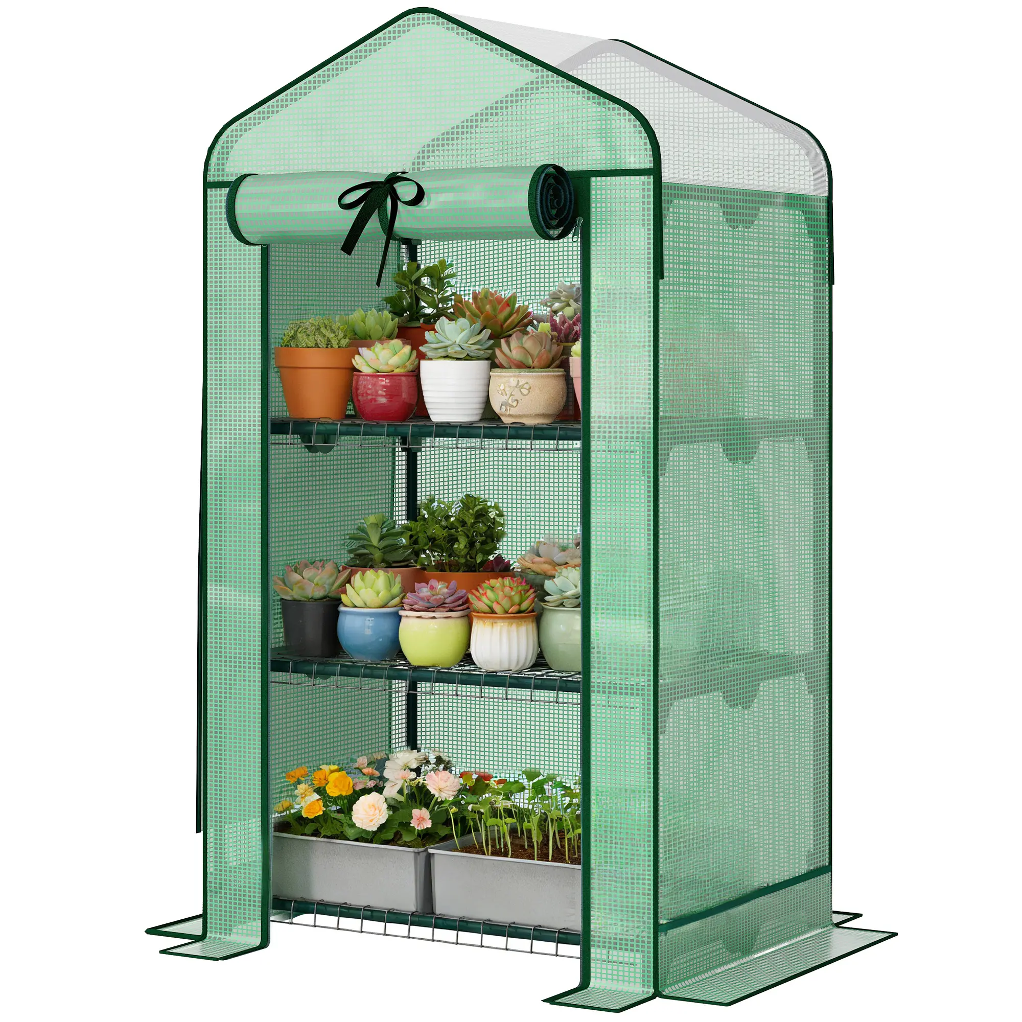 Portable Mini Greenhouse with Screen Roof, Roll-Up Zipper Door, 27.6" x 19.7" x 50", Green Garden Plant Germination Equipment