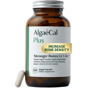 Edible Organic Red Algae Calcium Supplement for Bone Density & Strength, 100mg Vitamin K2 MK7, 1600 IU Vitamin D3, 350mg Magnesium & Trace Minerals, Easy-to-Swallow 120 Veggie Caps Dietary Supplement