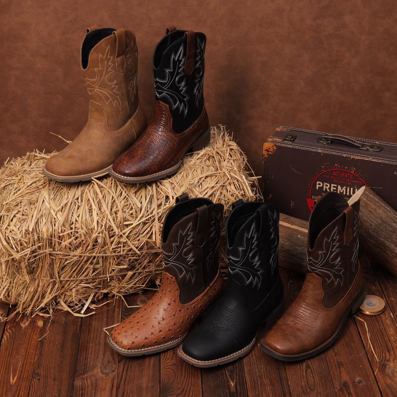 【Rodeo Boots】Wranglette 2026 Men’s Western Work Boots: Brown Cowboy-Style Work Boots – Waterproof, Slip-Resistant for Ranch, Construction, Daily Wear (Rugged Durability + Classic Western Flair for Hardworking Guys)