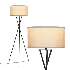 Brightech Jaxon LED Floor lamp, Modern Lamp for Living Rooms & Offices, Tall Lamp with Contemporary Drum Shade, Gold Tripod Standing Lamp for Bedroom Reading, Great Living Room Décor