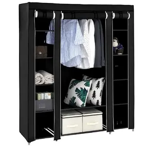 CalidoCasa Portable Clothes Closet Wardrobe with Shelves and Hanging Rod, Black Non-Woven Fabric Storage Organizer for Bedroom Dorm Apartment Small Room Families and Students