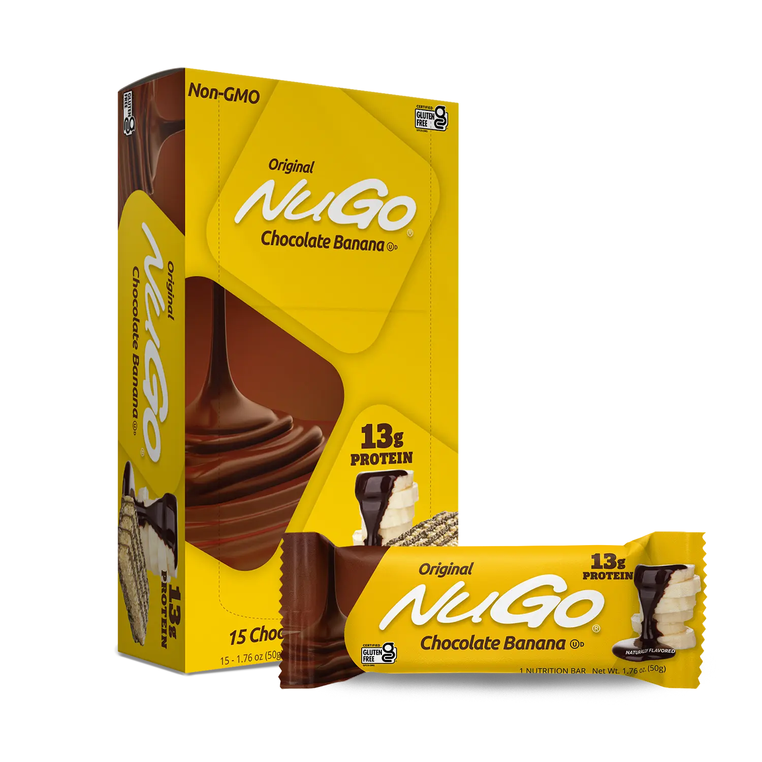 NuGo Original Protein Bar, Chocolate Banana, 13g Protein, Gluten Free, 15 Count