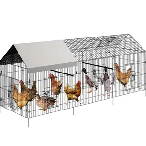 【Christmas Gift】130inch x40x40inch Metal Chicken Coop Portable Walk in Poultry Cage With1 Window and 4 Doors Durable Outdoor Hen House for Ducks Chickens and Small Pets Home Enclosure