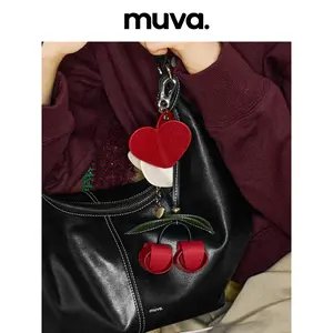 Muva  Microfiber Leather Cherry Bag Charm Red Cute Keychain
