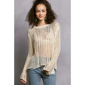 POL Openwork Round Neck Knit Cover Up