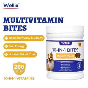 Wellix 260-Bites Dog 10-IN-1 Vitamins Chewable Multivitamin Supplement for Skin Coat Mobility Joints Immunity & Health All Sizes Dogs