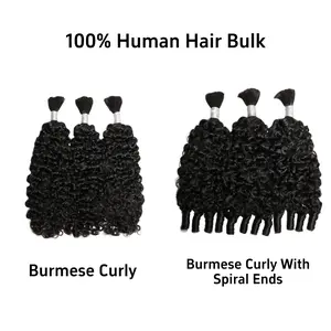【BOHO Braiding Hair】Burmese curly Nature Black Human Hair 3 or 4 Bulk Virgin Brazilian Hair Salon Quality No Shedding Tangle Free Dyed Styled