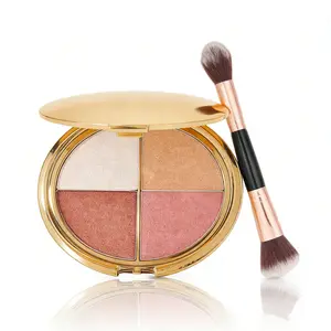 Women's Highlighter & CheekPaletteGlowjiuHighlighter&Cheek Palette with Brush, a 4-in-1Multi-FunctionalMakeupPalette forHighlighter,Eyeshadow,Blush, Contouring, andFoundation