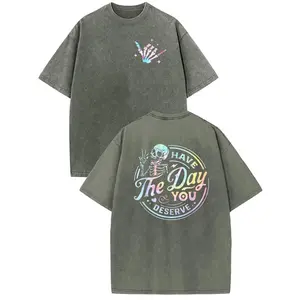 Holafish Oversize Acid Wash Vintage Skeleton Pattern T-Shirt,inspiration Women Tops,sarcastic Quote Tee,motivational Gift,comfort Cotton Fabric Tee for Women Short Shortsleeve Streetwear Womenswear