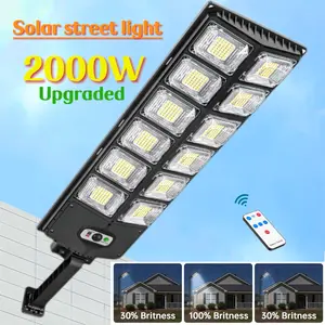 No wiring required 2000W Solar Lights Outdoor Waterproof, 6500K Dusk to Dawn Solar Street Light Motion Sensor with Remote Control, LED Security Light for Outside Garden Yard Parking Lot, Oudoor Flood Lights.