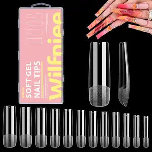 Soft Gel x Square Nail Tips, 240PCS Clear Ballerina Nail Tips for Acrylic Nail Tips Professional, Pre Shaped Full Cover Press on Nail Tips for Nail Polish Dip Powder Salons Home DIY