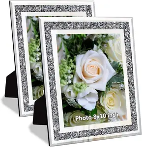 Crushed  Wedding Mirror Photo Frame,   Glass Picture Frame For Photograph Size 8x10 inch, Pack of 2 count, table top Stand frame & Wall Frame. Bling Sparkle Crushed  Home