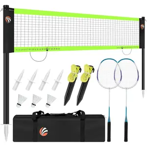 12ft Badminton Net Set for Backyard Beach with Durable Anti-Sagging Net, Heavy Duty Poles, 2  Badminton Rackets, 3 Shuttlecocks, Carry Bag - Easy Setup & High