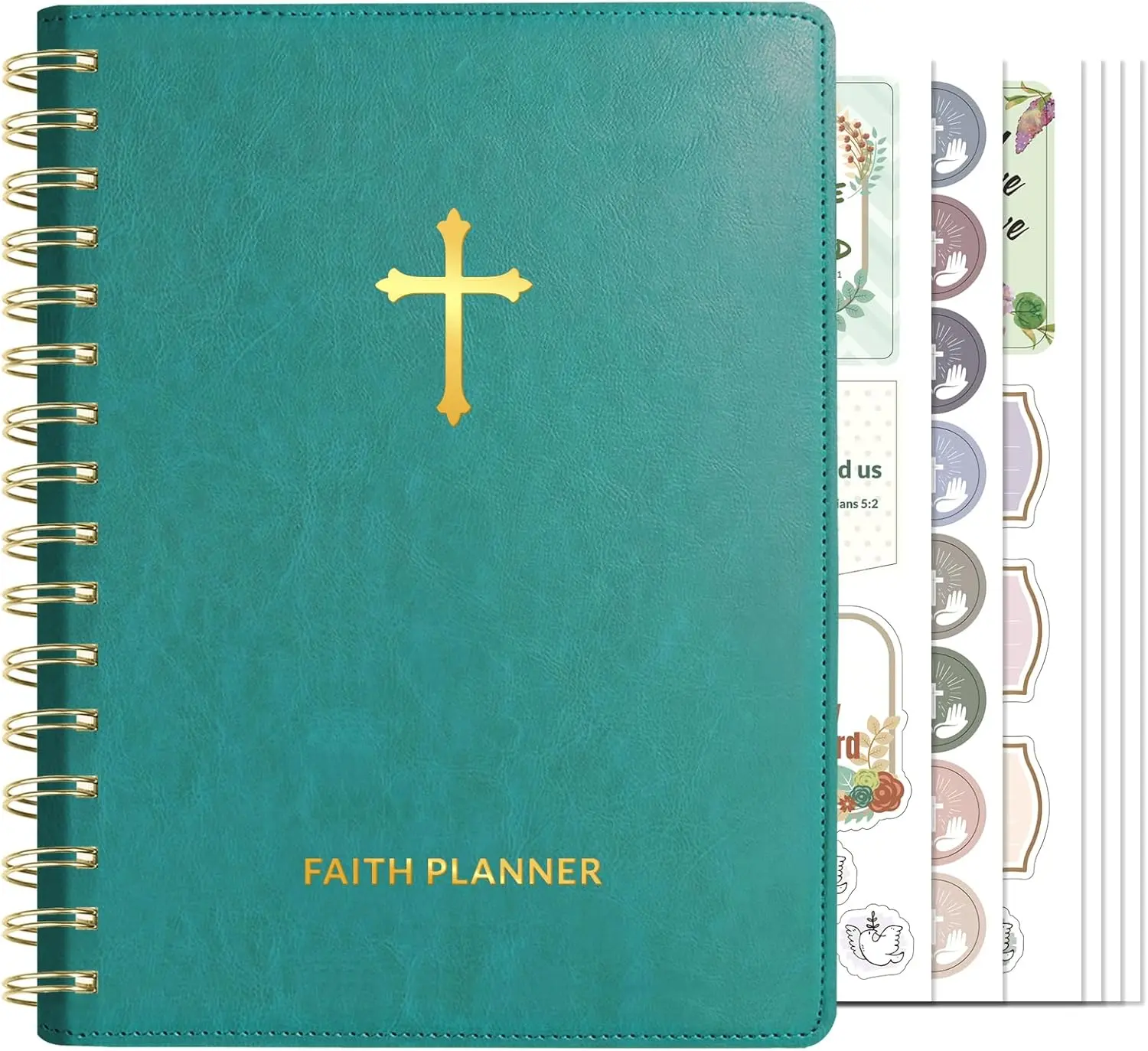Christian Planner - Undated 12 Month  Journal and Prayer Planner A5 Spiral Bound, Monthly & Weekly Christian Organizer Gifts for Women Men (Pacific Green)
