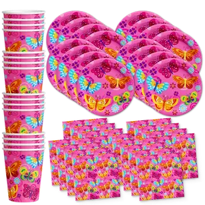 Pink Butterfly Party Birthday Party Tableware Kit For 16 Guests