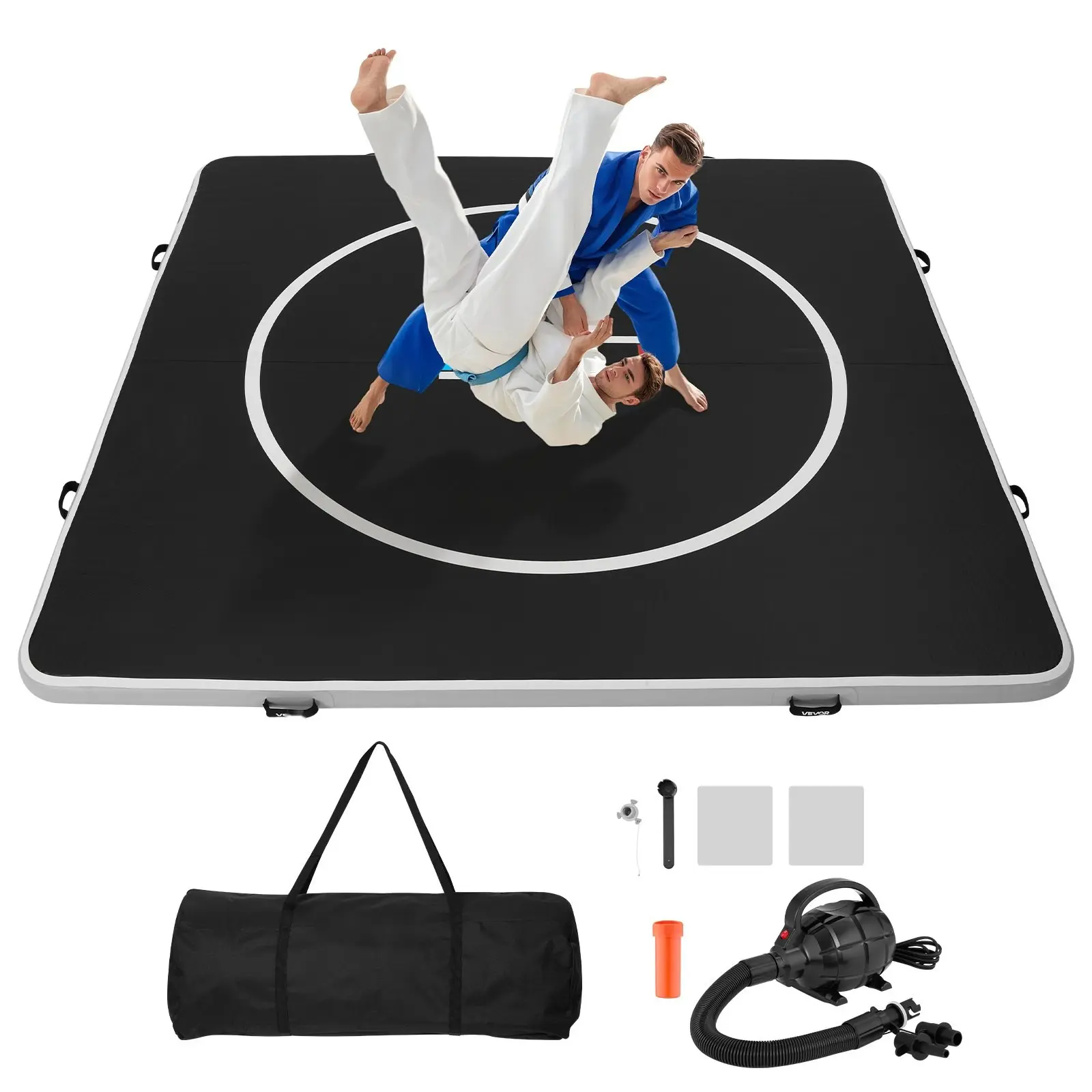 Inflatable Wrestling Mat for Martial Arts Training, 10x10 ft Portable Air Floor Gymnastics Mat for MMA and Jiu Jitsu, Non-Slip Durable PVC Surface, Quick Inflation, Indoor Outdoor Use, Includes Repair Patch Kit