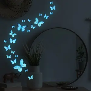 Blue Light Butterfly Glow Wall Stickers, Self-Adhesive Decorative Wall Decals for Living Room Bedroom Kids' Room Background