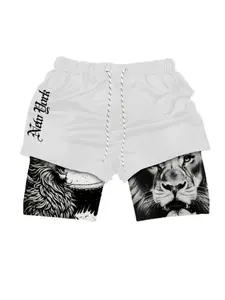 Anime Lion Performance Shorts Summer Double Layer Beach Pants Fitness Training Pant Sports Swimming Shorts with Yellow and Black Trim