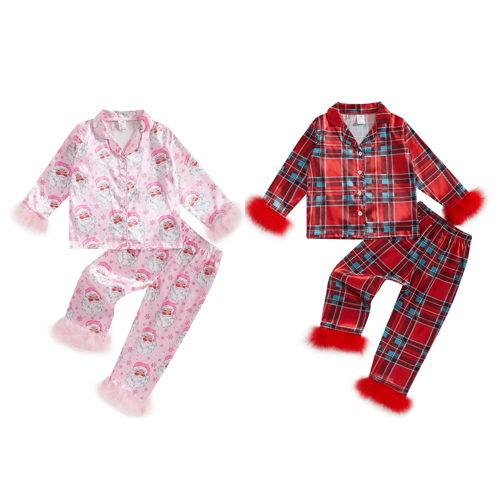 Canrulo Toddler Girl Christmas Satin Silk Pajamas Button Down 2 Piece Pajama Set Little Kids Girls Pjs Nightgown Outfit