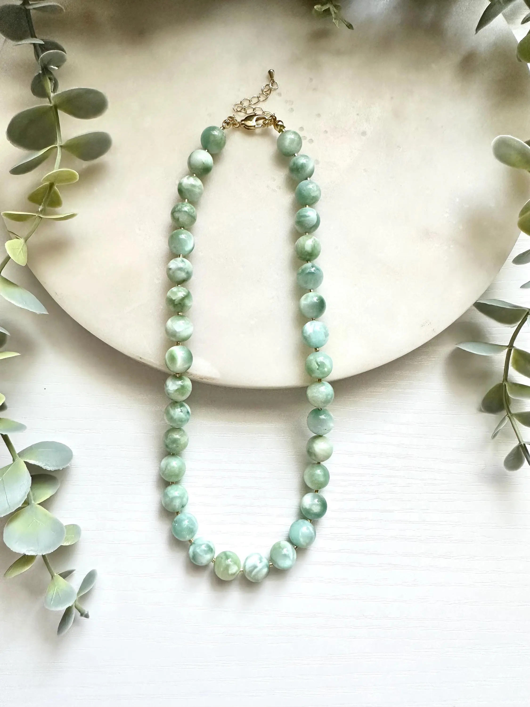 Green Moonstone Necklace, Mint Green Gemstone Necklace, Natural Moonstone Jewelry, Statement Beaded Necklace