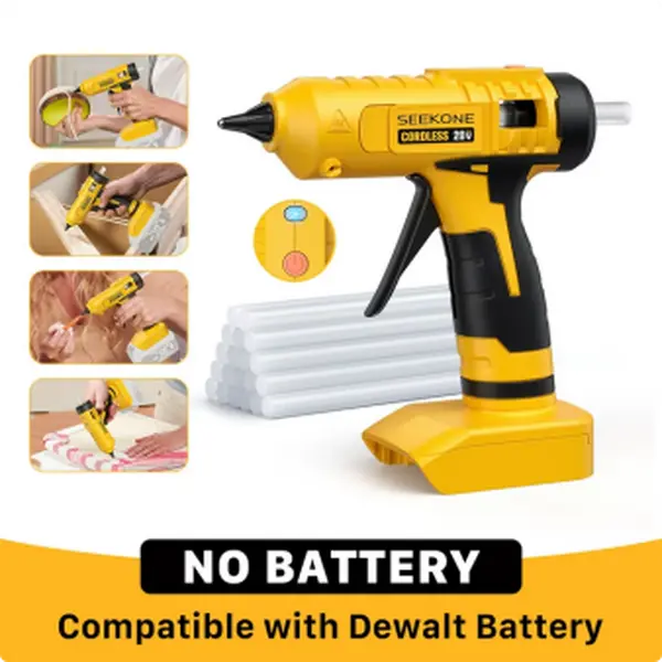 SEEKONE Hot Glue Gun, 100W Cordless Hot Glue Gun for Dewalt 20V Battery, Fast Preheating and Anti-drip Full Size Glue Gun with 20pcs Glue Sticks for Crafts, DIY Arts, Home Repairs (No Battery) Adhesives Power Tool