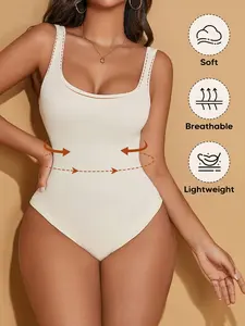 Women's Short Plain Bodysuit, Seamless Sculpting Bodysuit, High Compression Shapewear, Shaping Tummy Control and Butt Lifting Design, Comfortable High Stretch Sleeveless Top for Casual Wear