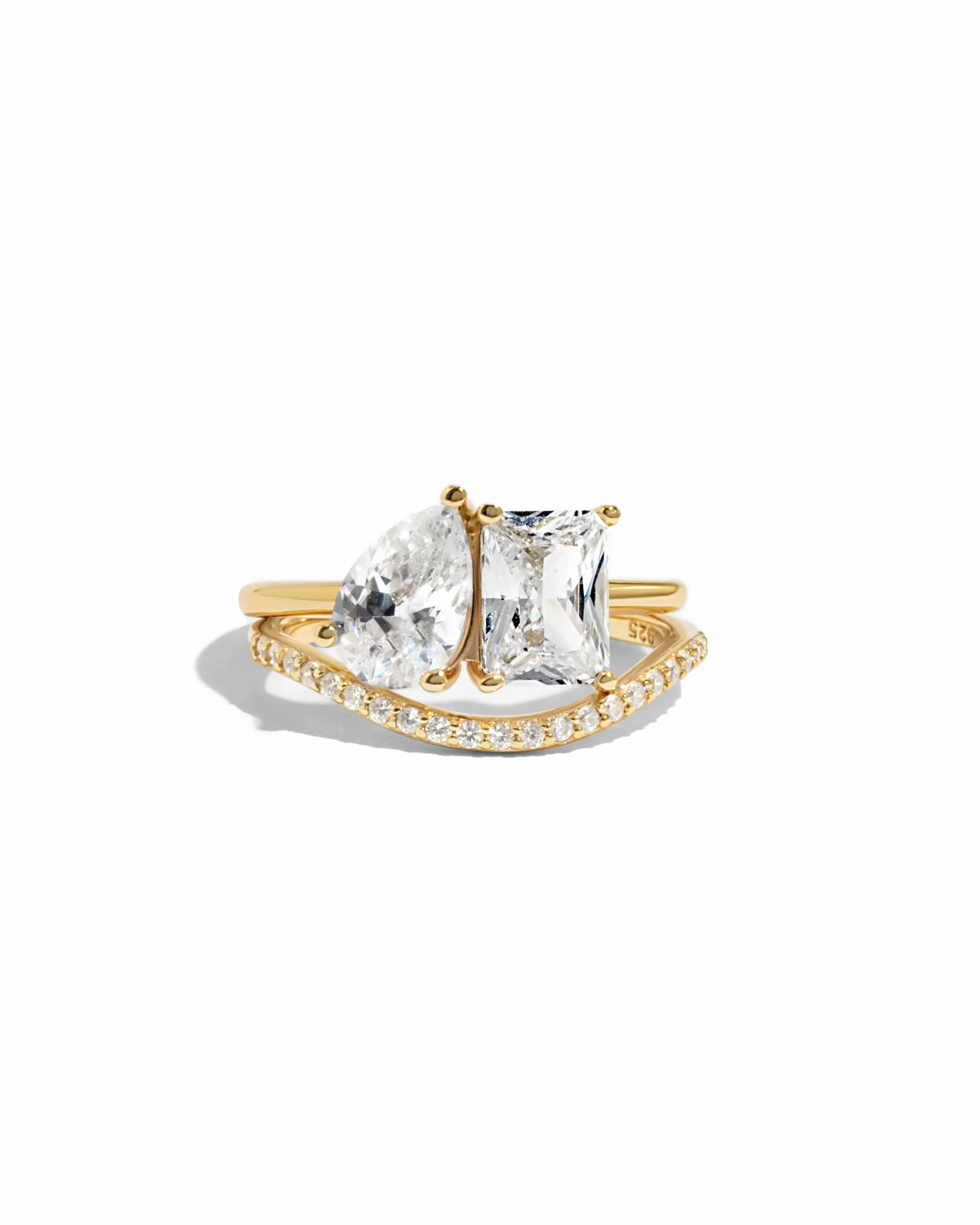Sami Jewels Toi et Moi & Matching Band, Sold as a Set, Sizes 4-10, 925 Sterling Silver 14k Gold Plated, Travel Ring, Promise Ring for Her