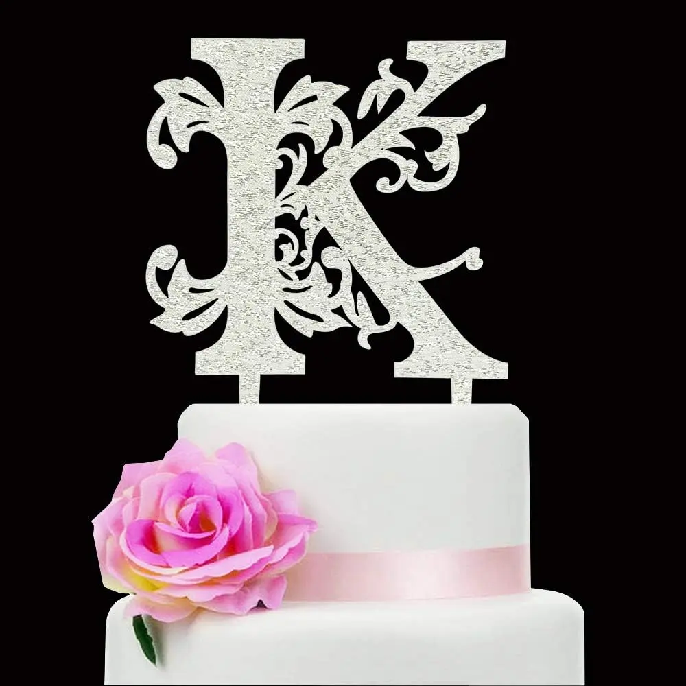 Letter K Cake Topper, Silver Acrylic Letter K Cake Topper for Wedding/Bridal Shower/Engagement/Birthday Party Decorations