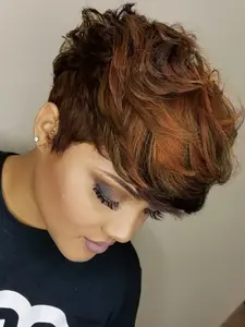 Mixed Short Synthetic Wig Cap with Bangs, Glueless Bangs Wig, Women's Casual Daily Wear Hair Accessory, Comfort Fit Headwear for Everyday Use