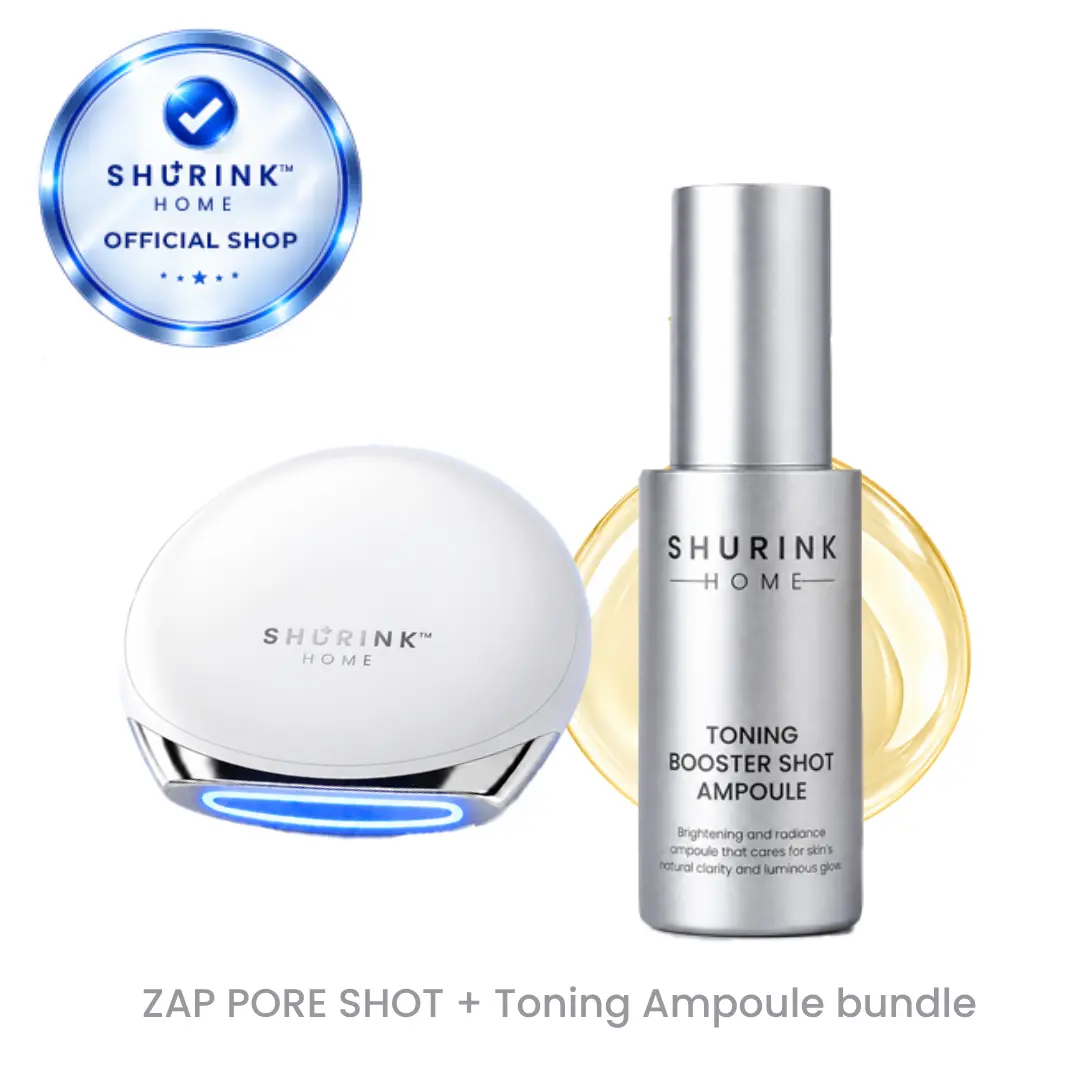 SHURINK Zap Pore Shot Skin Device + Vitamin C Toning Booster Shot Serum Ampoule, Advanced Pore Care & Brightening Device Set