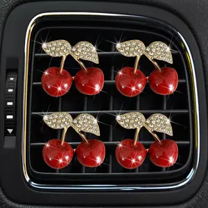 4Pcs Cherry Car Air Vent Freshener Perfume Clip, Rhinestone Air Outlet Fragrance Perfume Clip Freshener, Car Decor（Cherry Flavour）