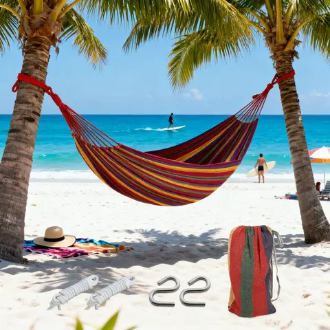 【Without Stand】Cotton Comfort Hammock – 360° Gentle Swing & Breathable Fabric, Ideal for Reading, Napping, or Recharging (Indoor/Outdoor)， Portable Hammock for Two